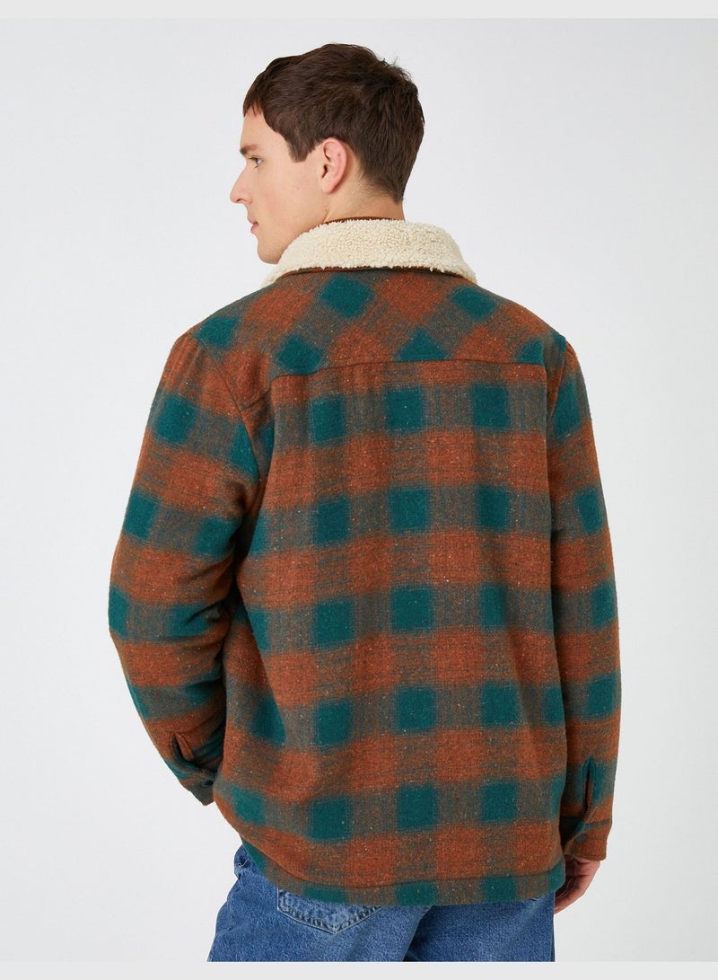 KOTON Check Plaid Shirt Jacket Neck Detailed - Image 4