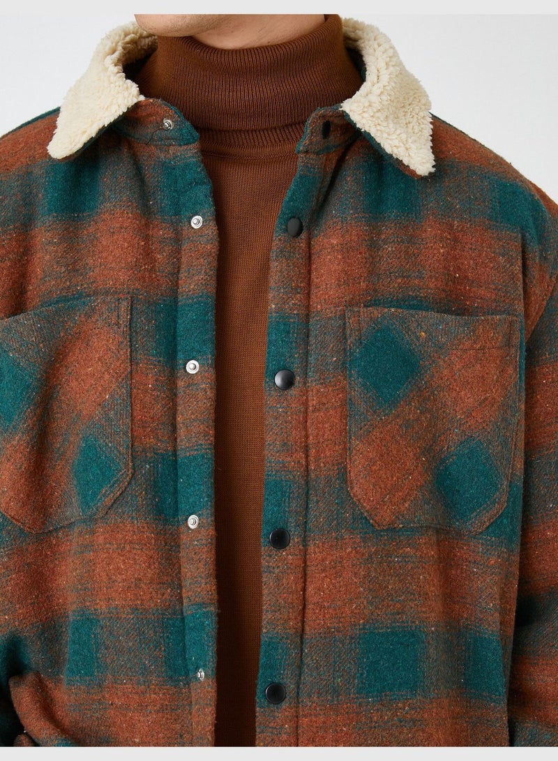 KOTON Check Plaid Shirt Jacket Neck Detailed - Image 5