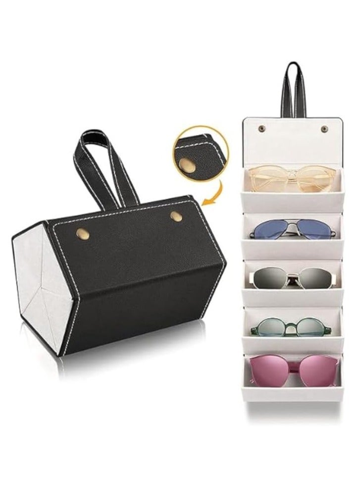 1PC Portable Folding Eyeglass Case with 5 Slots, Faux Leather Travel Sunglass Storage Organizer with Snap Closure - Image 1