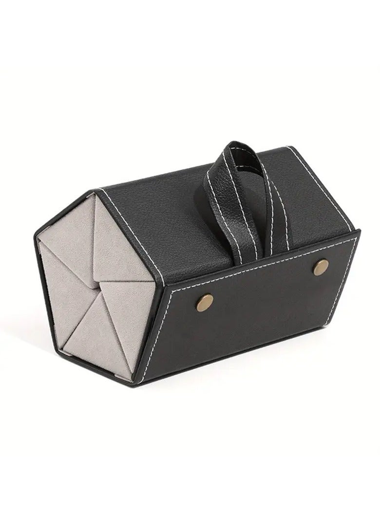 1PC Portable Folding Eyeglass Case with 5 Slots, Faux Leather Travel Sunglass Storage Organizer with Snap Closure - Image 2