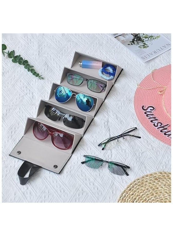 1PC Portable Folding Eyeglass Case with 5 Slots, Faux Leather Travel Sunglass Storage Organizer with Snap Closure - Image 3