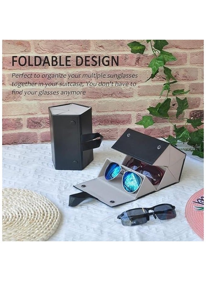 1PC Portable Folding Eyeglass Case with 5 Slots, Faux Leather Travel Sunglass Storage Organizer with Snap Closure - Image 4