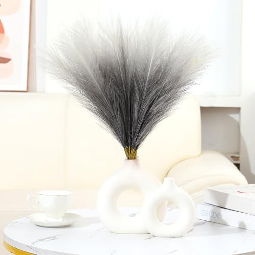 Ureymx Faux Pampas Grass Decor 17.7 Inch 30pcs, Pompas Grass Flower Arrangement and Vase Filler Artificial Pampas Grass Short Decor for Boho Home Wedding Decoration (Gradient Grey) - Image 3