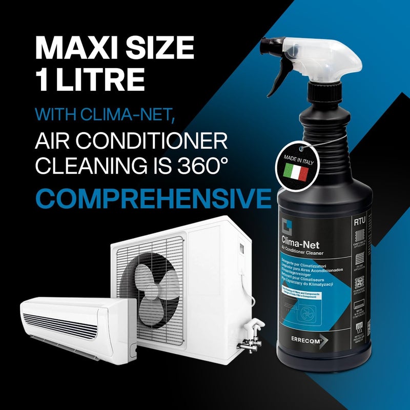 ERRECOM Clima-Net, Air Conditioner Cleaner for A/C Filters, Coils and Outdoor Units, 1 L Permanent & temporary usable - Image 1