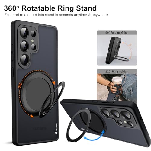 KARWAN Tough Shockproof Armor Back Case Cover Compatible with Samsung Galaxy S25 Ultra with 360 Degree Rotation Magnetic Attraction Ring Holder Heavy Duty Cover with Magnetic MagEase Wireless Charging - Image 3