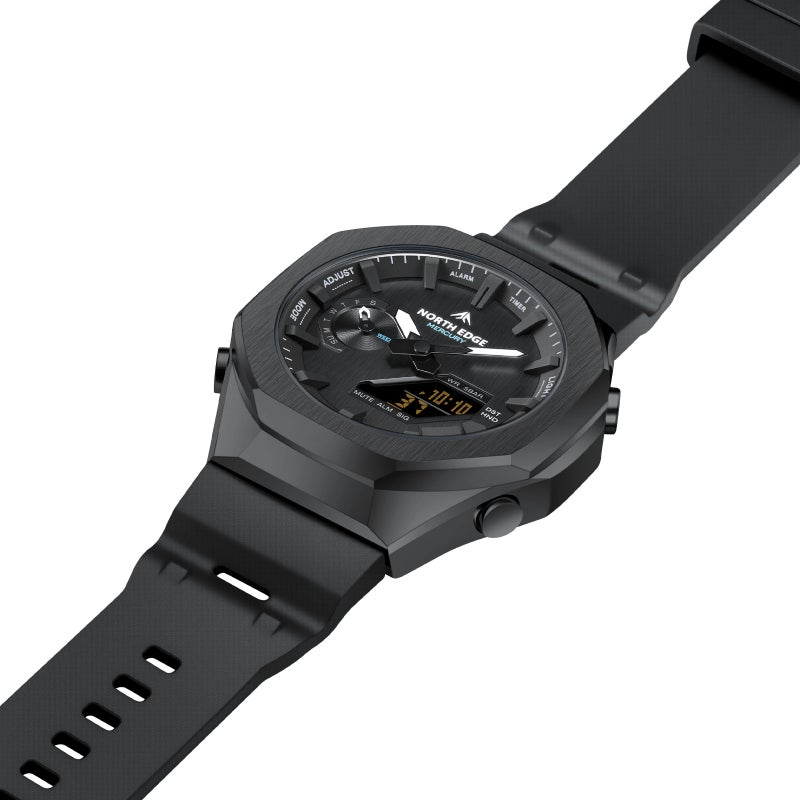 NORTH EDGE Sports Electronic Quartz Watch Zinc Alloy Case TPU Strap 50m Water Resistant - FSTN Screen With Luminous Hands LED Backlighting World Time Dual Display Watch for Outdoor Sports - Image 3