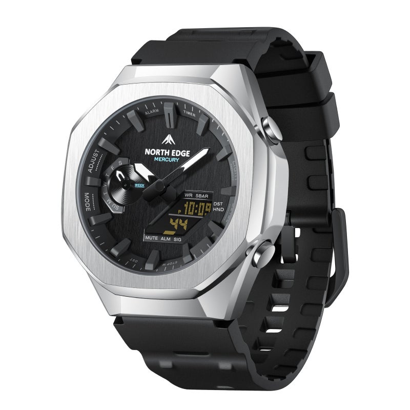 NORTH EDGE Sports Electronic Quartz Watch Zinc Alloy Case TPU Strap 50m Water Resistant - FSTN Screen With Luminous Hands LED Backlighting World Time Dual Display Watch for Outdoor Sports - Image 1