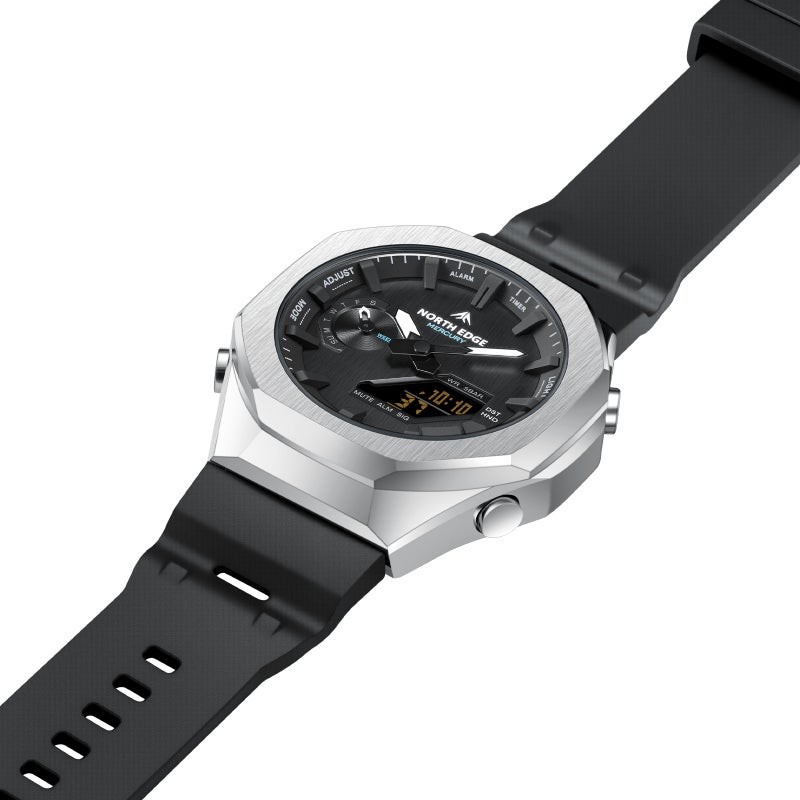 NORTH EDGE Sports Electronic Quartz Watch Zinc Alloy Case TPU Strap 50m Water Resistant - FSTN Screen With Luminous Hands LED Backlighting World Time Dual Display Watch for Outdoor Sports - Image 4