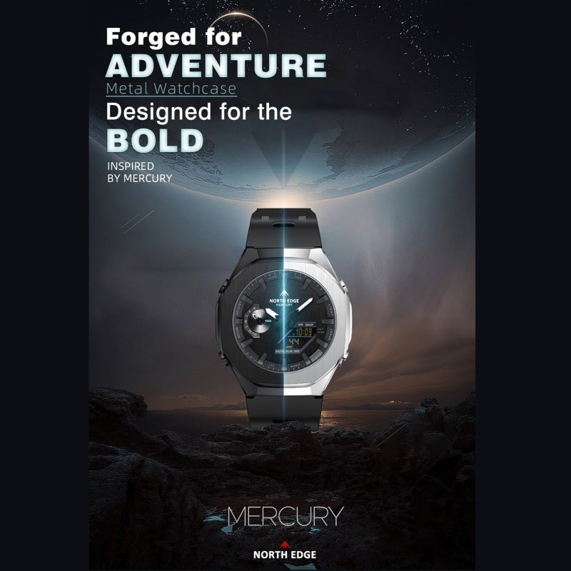 NORTH EDGE Sports Electronic Quartz Watch Zinc Alloy Case TPU Strap 50m Water Resistant - FSTN Screen With Luminous Hands LED Backlighting World Time Dual Display Watch for Outdoor Sports - Image 5