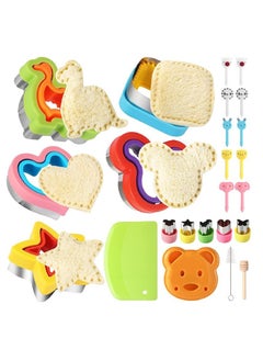 24 Pcs Sandwich Cutter and Sealer Set, Uncrustables Maker, Crustless Sandwich Cutter shapes Set Butterfly Unicorn Dino Ect, Lunch & Bento Box Accessories, Bread Fruit Cookie Cutters for Kids