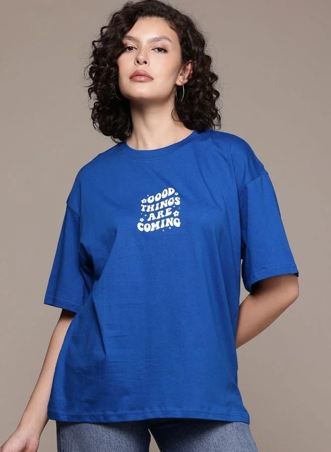 Freehand Women Regular Fit Typography Printed Crew Neck Short Sleeve T-Shirt