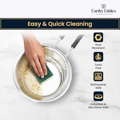 Earthy Fables Heavy Stainless Steel Frying Pan/Tawa/Tava – 0.92Kg, Food Safe, Toxin Free, Easy to Clean, Rust Resistant, Uses Less Oil & Gas, Stove & Induction Bottom, 24 cm, 1.75 L - Image 5