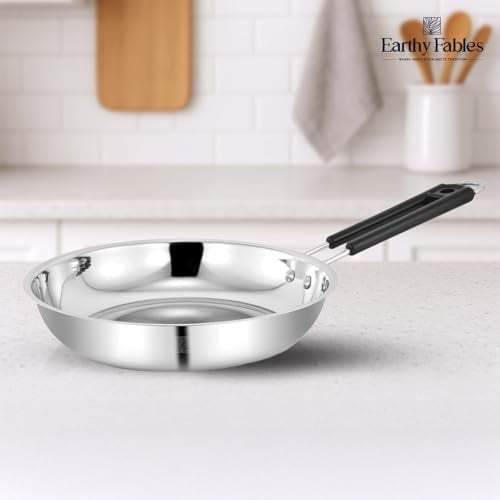 Earthy Fables Heavy Stainless Steel Frying Pan/Tawa/Tava – 0.92Kg, Food Safe, Toxin Free, Easy to Clean, Rust Resistant, Uses Less Oil & Gas, Stove & Induction Bottom, 24 cm, 1.75 L - Image 2