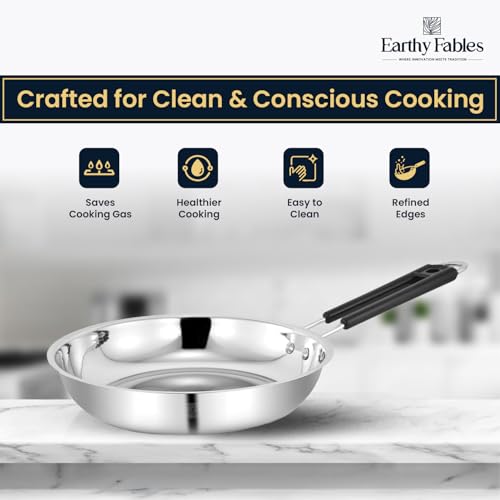 Earthy Fables Heavy Stainless Steel Frying Pan/Tawa/Tava – 0.92Kg, Food Safe, Toxin Free, Easy to Clean, Rust Resistant, Uses Less Oil & Gas, Stove & Induction Bottom, 24 cm, 1.75 L - Image 4