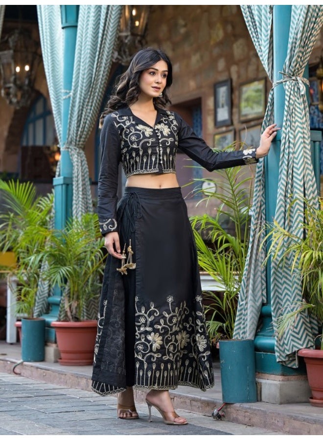 AKS Black Gota Embroidered Pant Style Lehenga  - Image 3