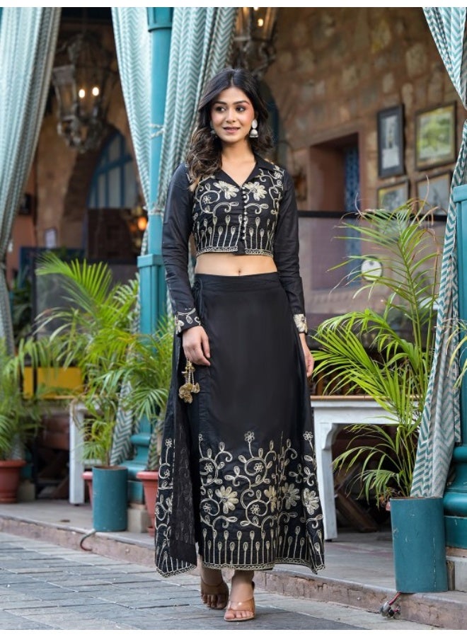 AKS Black Gota Embroidered Pant Style Lehenga  - Image 1