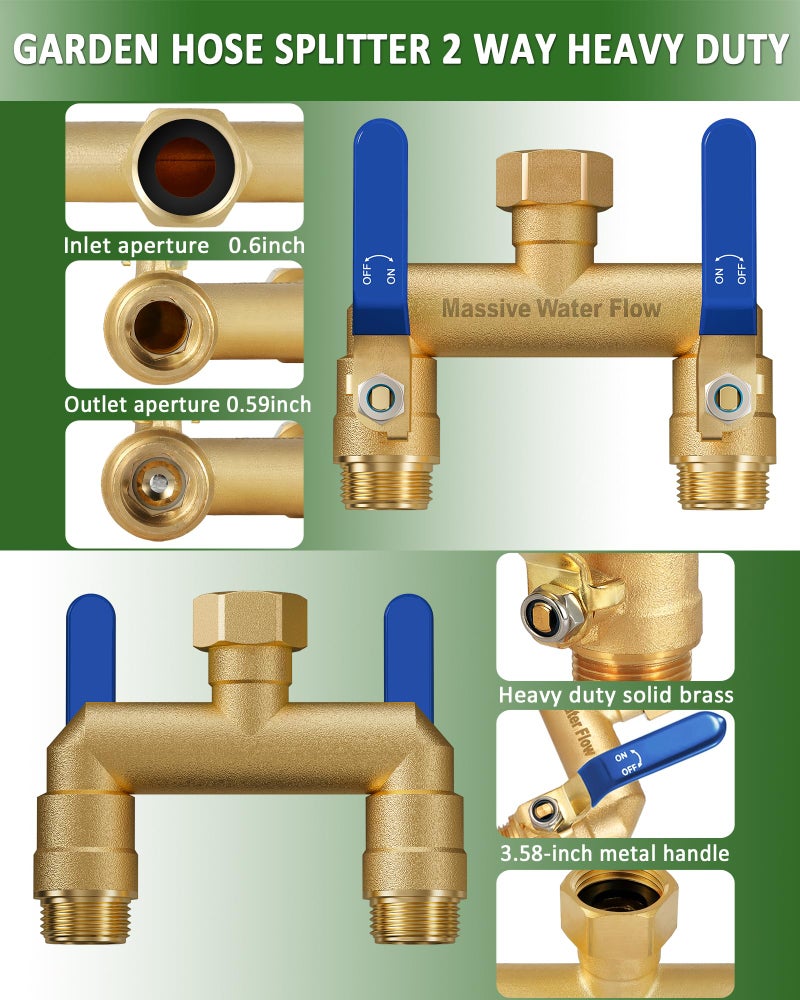 LNEZCDB Hose Splitter 2 Way Heavy Duty, Full Flow Garden Hose Splitter with 2 Long Metal Handles, Brass Rust and Freeze Resistant Water Hose Bib Splitter, T Adapter Connector with 3/4 - Inch GHT Threadï¼ˆBlueï¼‰ - Image 4
