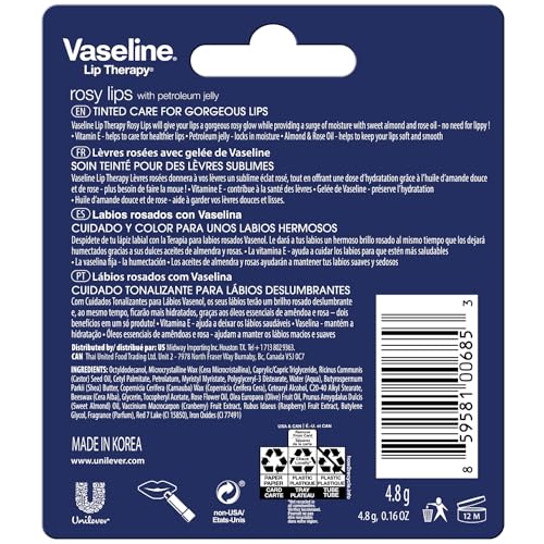 Vaseline Lip Therapy Rosy Lips 8-Pack – Moisturizing Lip Balm, Tinted, 0.16 Oz Ea - Image 2