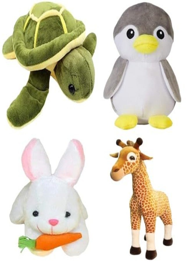 Future Shop Pack of 4 Plush Soft Toys for Kids – Turtle, Rabbit, Giraffe & Grey Penguin | Cute Stuffed Animals Set for Playtime, Bedroom Decor & Gifting - Image 1