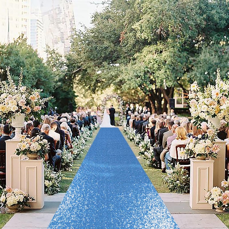 DUOBAO DUOBAO Aisle Runners for Weddings 2FTx15FT Baby Blue Sequin Wedding Ceremony Decorations Outdoor Carpets Ceremonies Decoration Runner Rug for Hallway Floor Party
