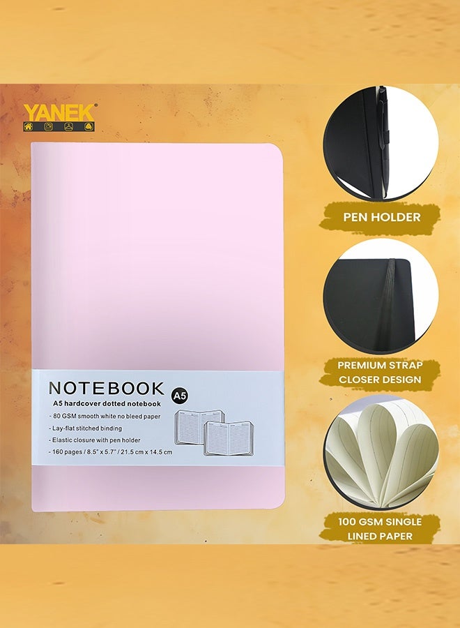 YANEK دفتر يانيك A5 مخطط - غلاف صلب، 80 ورقة/160 صفحة، لوح كتابة للملاحظات، المجلات، الرسومات، المدرسة، المكتب، والاستخدام الشخصي - متين، محمول، عبوة من 1 - Image 2