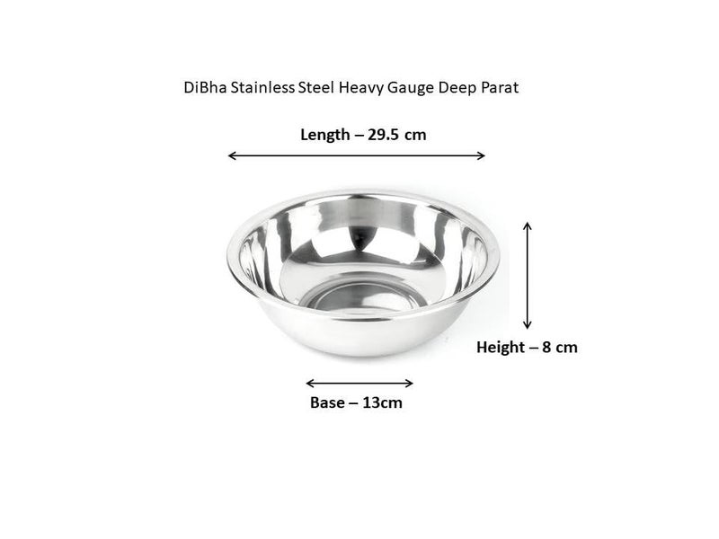 DiBha Stainless Steel Heavy Gauge deep Parat, Multipurpose Mixing Bowl, Serving Bowl, Basin - Diamater - 29.5cm (Capacity - 1000ml) - Image 2