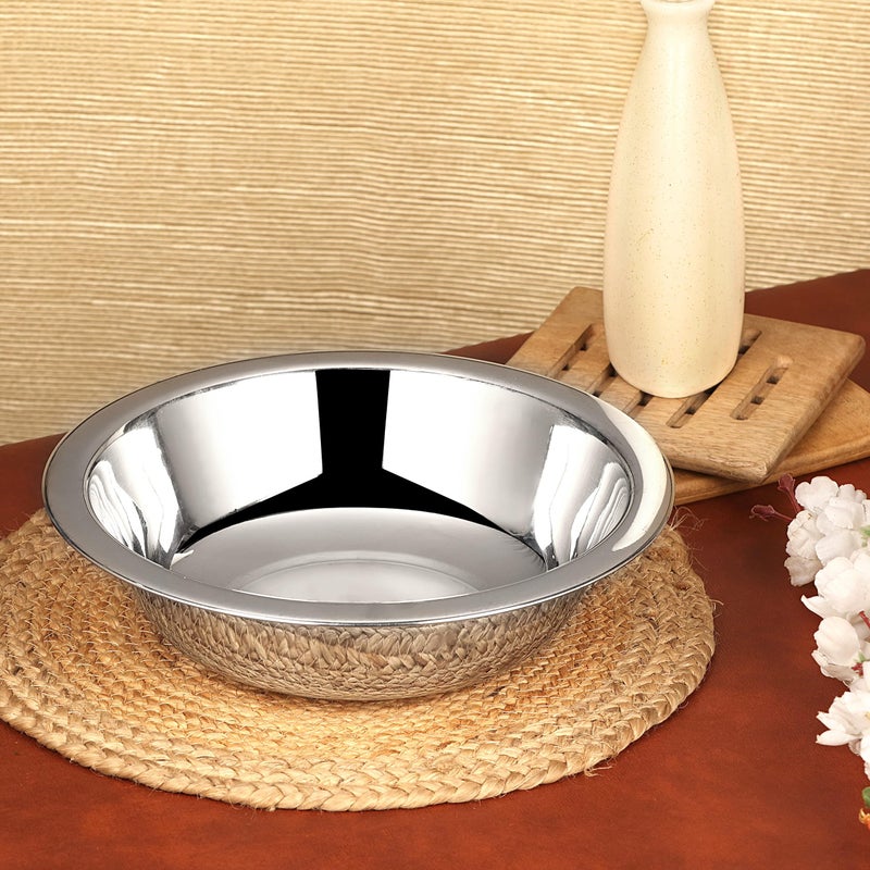 DiBha Stainless Steel Heavy Gauge deep Parat, Multipurpose Mixing Bowl, Serving Bowl, Basin - Diamater - 29.5cm (Capacity - 1000ml) - Image 3