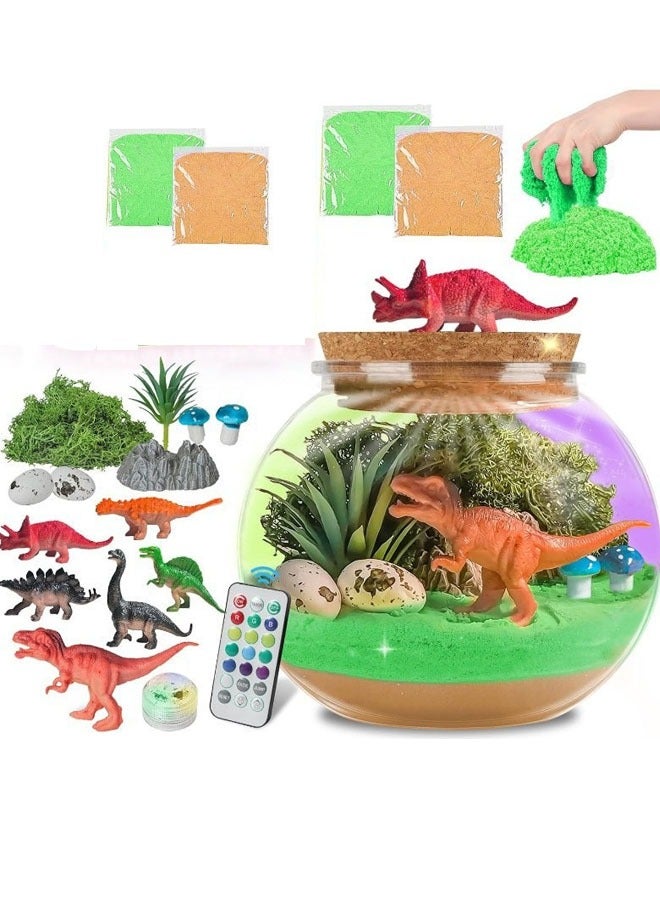 JURASSIC WORLD Dinosaur Terrarium Craft Kit for Kids Gifts for Boys Night Light Up Terrarium Kit DIY Dinosaur Birthday Gift Toys for Boys Ages 4 5 6 7 8-12 Year Old Dinosaur Art Crafts Kit with Remote - Image 1