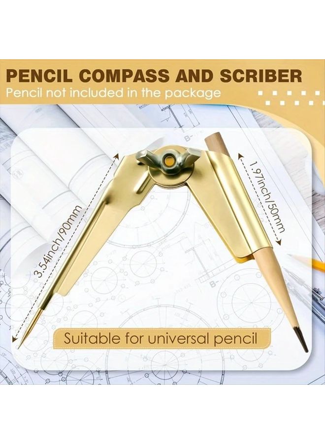 1pc Brass Plated Steel Scriber Compass Tool For Woodworking Architectural Drawing - Image 3