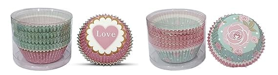 PUSHTI TUSHTI Pusti Tushti Paper Cup Cake Liner Tube Packing Round Shape Oven Microwave Safe Cups Multicolor 50 x 30 mm 2 Design Combo Set 100 Pieces Each CMB28 - Image 1
