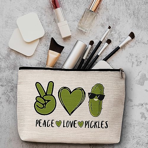 AWSICE Peace Love Pickles Small Makeup Bag Pickle Lover Makeup Travel Toiletry Bags Funny Friendship Gifts for Women Pickle Lovers Girls Teens Sister-A01 - Image 3