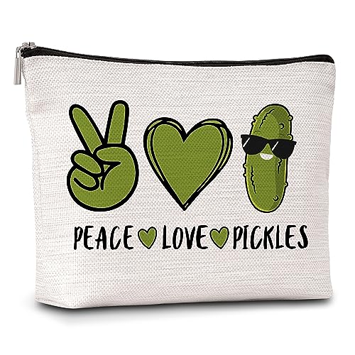 AWSICE Peace Love Pickles Small Makeup Bag Pickle Lover Makeup Travel Toiletry Bags Funny Friendship Gifts for Women Pickle Lovers Girls Teens Sister-A01 - Image 1