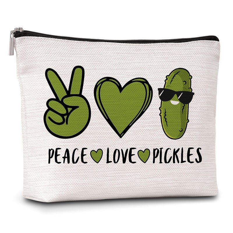 AWSICE Peace Love Pickles Small Makeup Bag Pickle Lover Makeup Travel Toiletry Bags Funny Friendship Gifts for Women Pickle Lovers Girls Teens Sister-A01 - Image 5