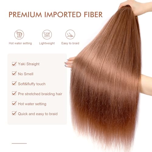 DIFUNEE Pre-stretched Braiding Hair - 16 Inch 8 Packs Brown Short Braiding Hair For Twist or Box Braids, Yaki Texture Hot Water Setting Synthetic Braiding Hair Extensions (16 Inch, 30-8P) - Image 3