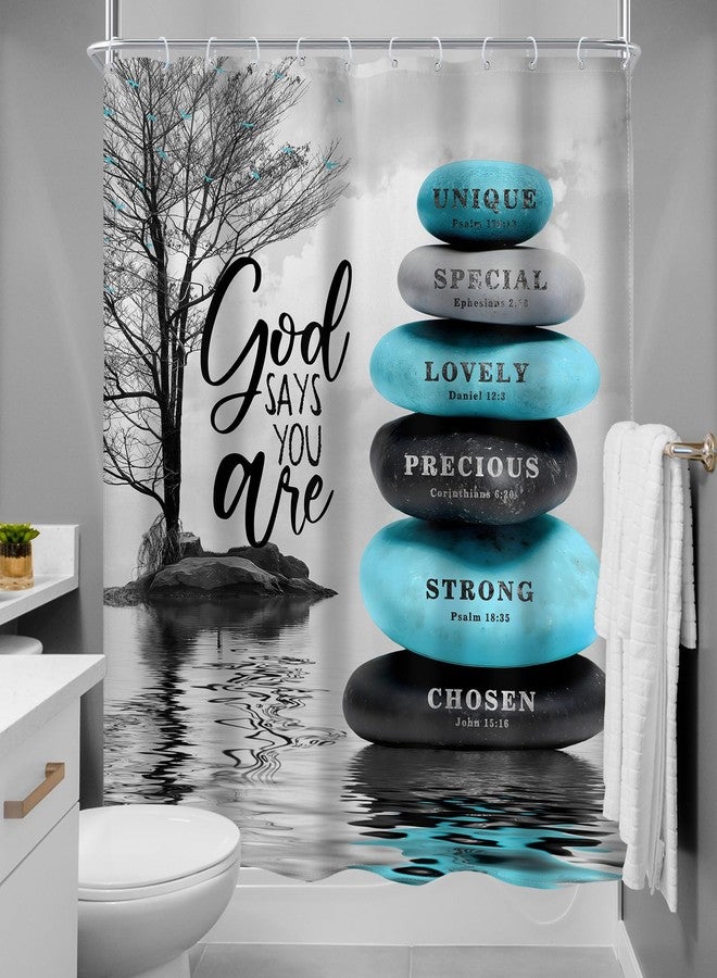 MESHELLY Zen Teal Bible Verse Shower Curtain 60Wx72H Gray Tree Scriptures Positive Spa Yoga Relaxing Meditation Christian Quotes Bathroom Curtain Inspirational Bathroom Decor Fabric with 12 Hooks - Image 4