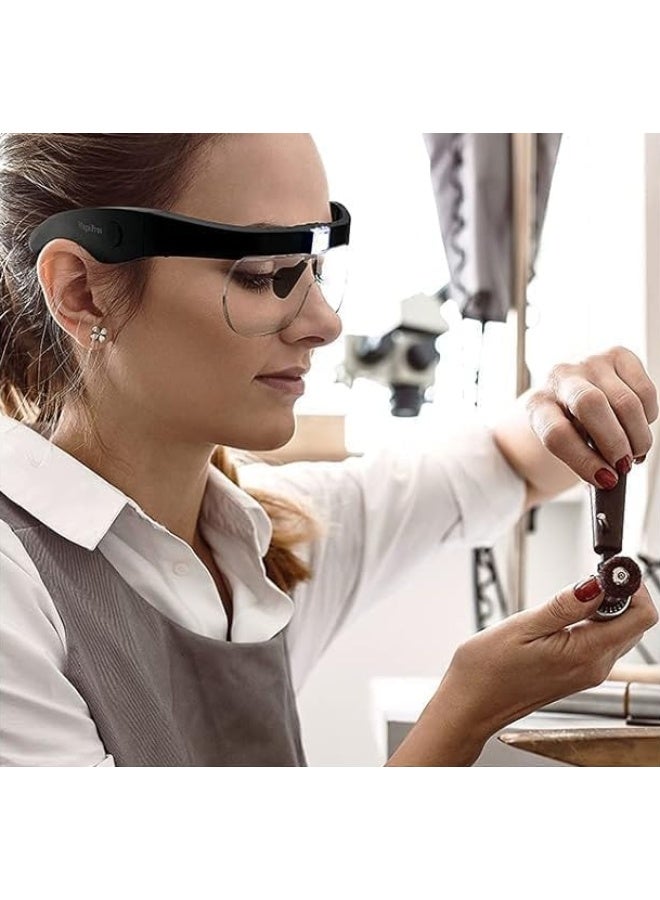 Head Magnifier Glasses with 2 LED Lights, USB Rechargeable, Hands-Free, 4 Detachable Lenses 1.5X, 2.5X, 3.5X, 5X Magnification for Hobbies and Craft Work - Image 4