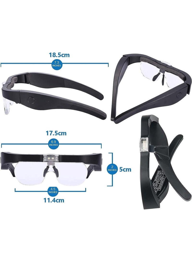 Head Magnifier Glasses with 2 LED Lights, USB Rechargeable, Hands-Free, 4 Detachable Lenses 1.5X, 2.5X, 3.5X, 5X Magnification for Hobbies and Craft Work - Image 3