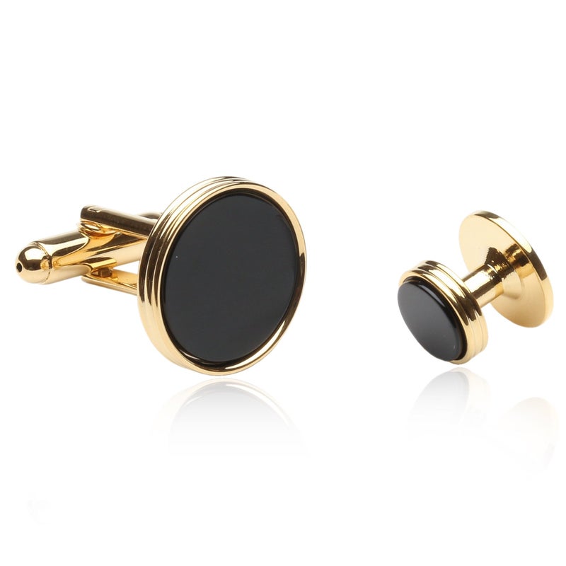 Cuff-Daddy Black Onyx and Gold Tone Cufflinks and Studs with Presentation Idea Box - 5/8" cufflinks, 3/8" studs Black Gold Cufflinks and Studs - Unique Men's Accessories for Wedding - Image 2