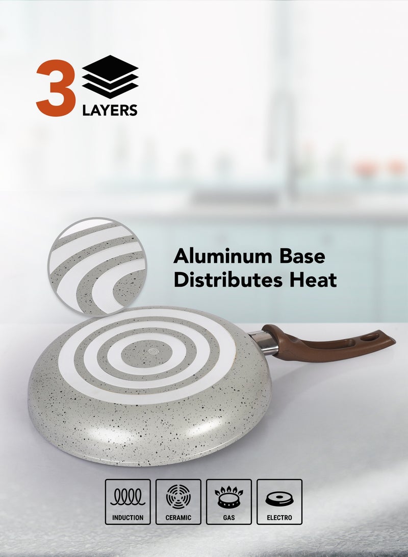 Grandi 7 Piece Non-Stick Cookware Set Aluminum Pots And Pans Non-Stick Surface Bakelite Handle Pyrex Lid PFOA Free Brown and beige Granite 24+24+18 cm - Image 4