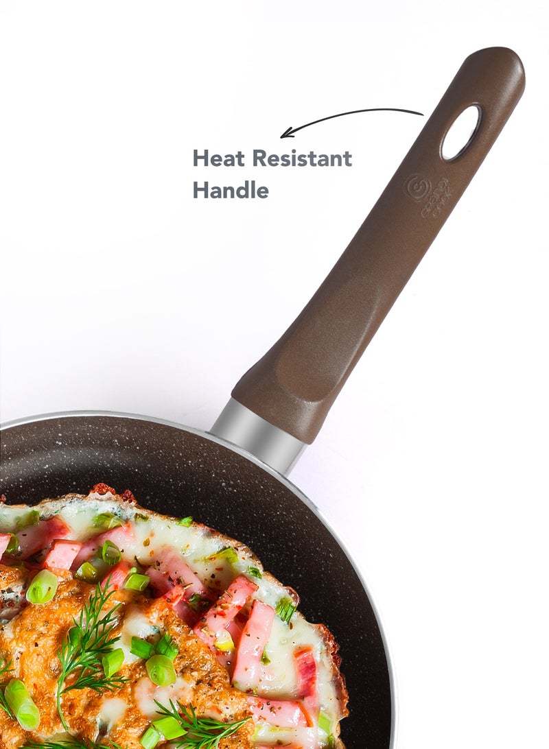 Grandi 7 Piece Non-Stick Cookware Set Aluminum Pots And Pans Non-Stick Surface Bakelite Handle Pyrex Lid PFOA Free Brown and beige Granite 24+24+18 cm - Image 3