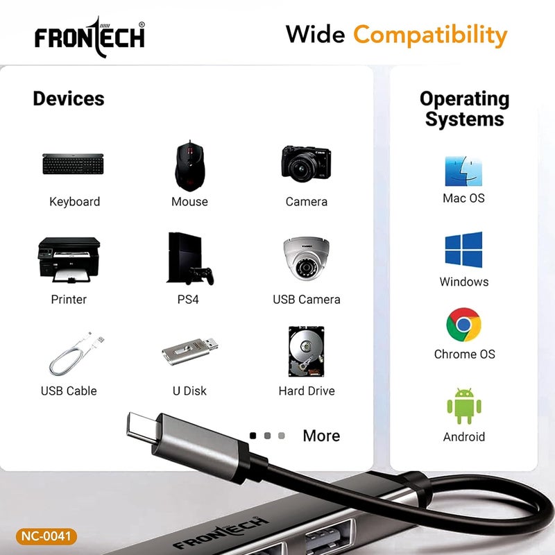 FRONTECH 4 in 1 Multiport HUB,USB 3.0, 3X USB 2.0,Compact Metal Design, Multi OS Compatible. (NC-0041) - Image 5