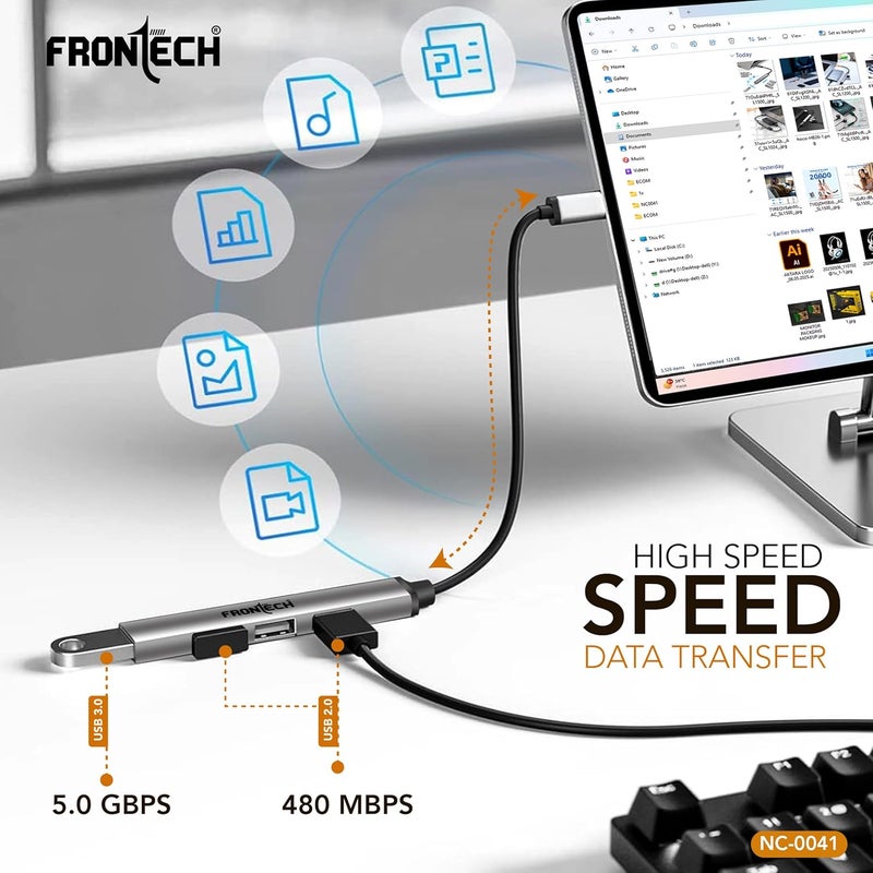 FRONTECH 4 in 1 Multiport HUB,USB 3.0, 3X USB 2.0,Compact Metal Design, Multi OS Compatible. (NC-0041) - Image 3