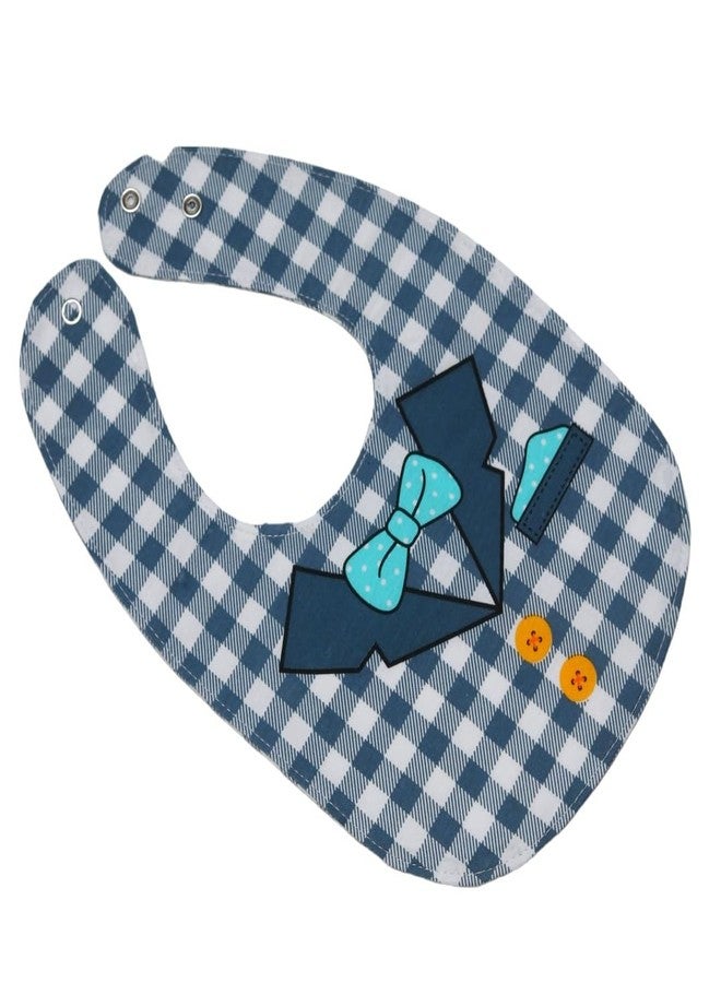 Yellow Bee Cotton Checks with Collar and Bow Pattern Reversible Bib with Double Closure and Button for Boys, Dark Blue, 6-18 Months - Image 5