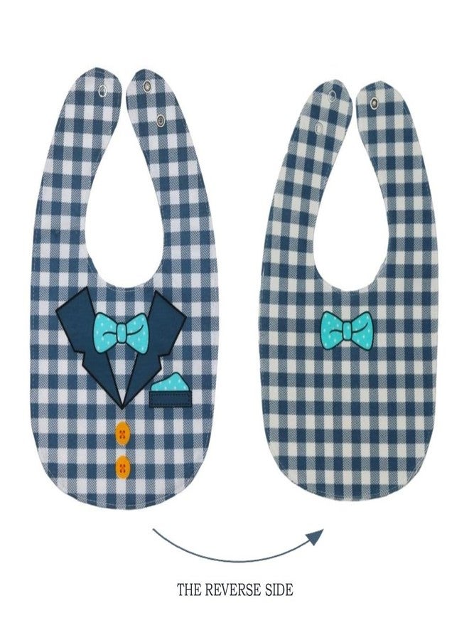 Yellow Bee Cotton Checks with Collar and Bow Pattern Reversible Bib with Double Closure and Button for Boys, Dark Blue, 6-18 Months - Image 3