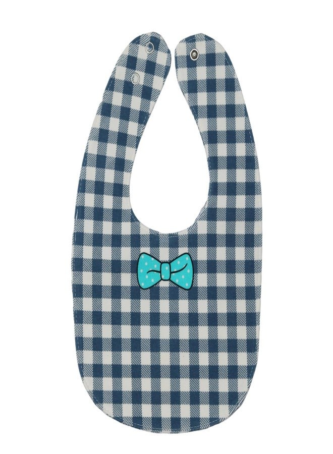 Yellow Bee Cotton Checks with Collar and Bow Pattern Reversible Bib with Double Closure and Button for Boys, Dark Blue, 6-18 Months - Image 4