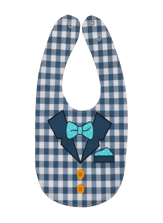 Yellow Bee Cotton Checks with Collar and Bow Pattern Reversible Bib with Double Closure and Button for Boys, Dark Blue, 6-18 Months - Image 1