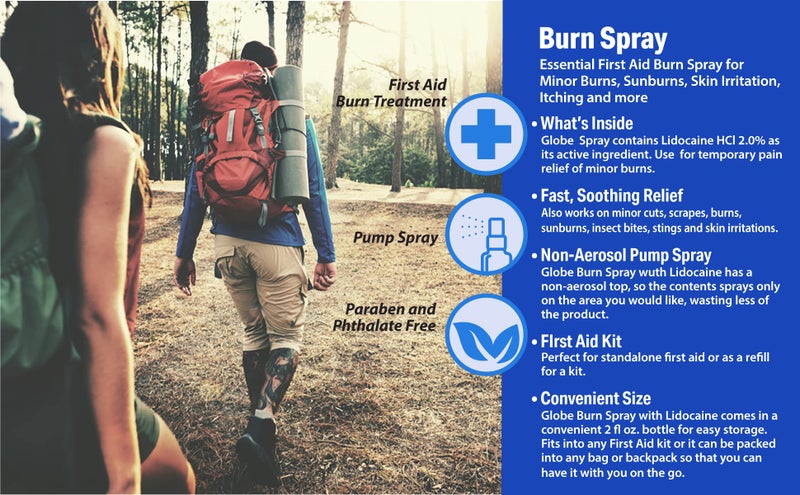 Globe Burn Spray, Lidocaine 2%. Topical Anesthetic Pain Relief and Numbing 2 oz Spray Bottle - Image 5
