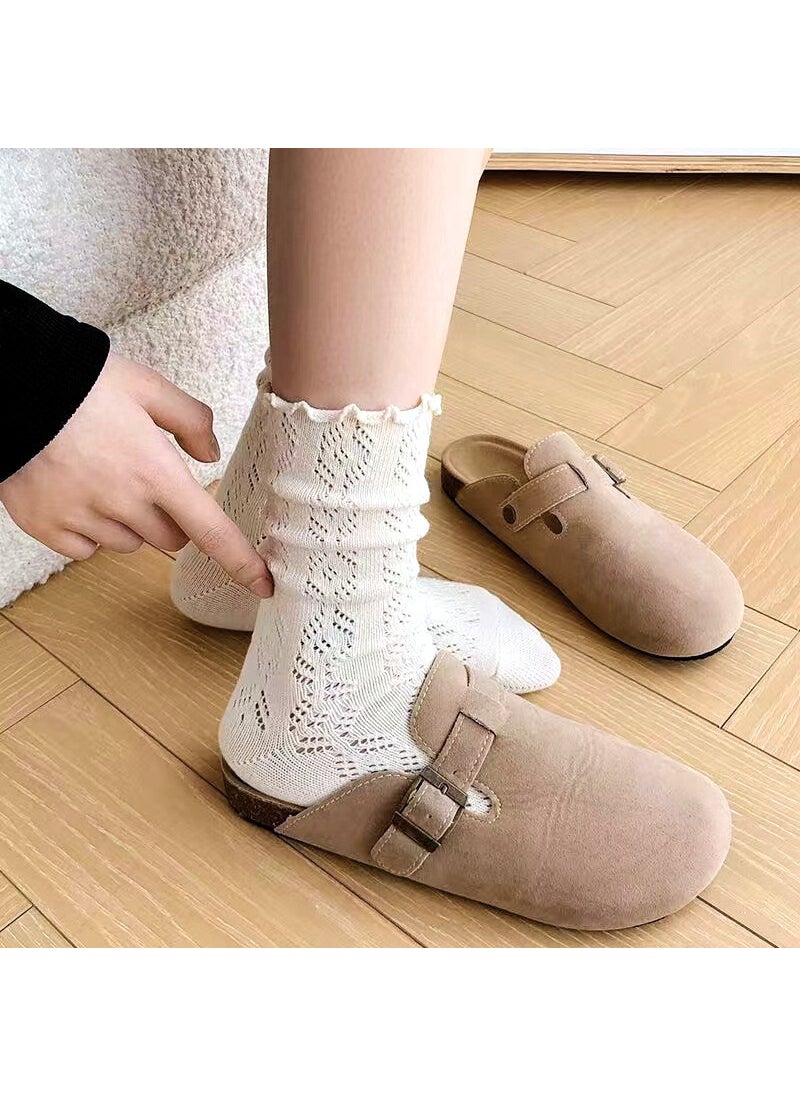 Generic - Retro Hollow Mesh Womens Socks Mid-Calf Lace Ruffled Grey - Image 1