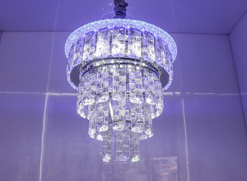 swanart Zephyra Rotating Crystal Chandelier with Multi Color LED, Bluetooth Music System, 3-Tier K9 Crystal Ceiling Light for Living Room, Bedroom & Luxury Interiors - Image 1