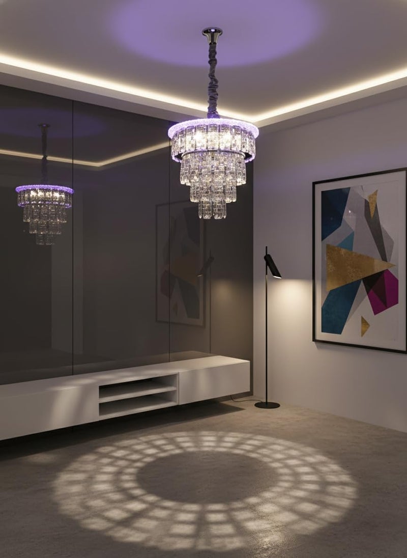 swanart Zephyra Rotating Crystal Chandelier with Multi Color LED, Bluetooth Music System, 3-Tier K9 Crystal Ceiling Light for Living Room, Bedroom & Luxury Interiors - Image 3